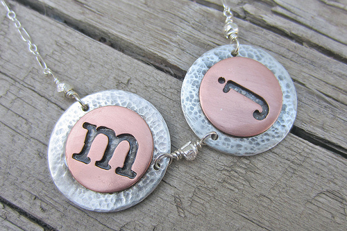 Sterling and Copper Initial Necklace - Abella Blue